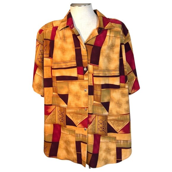 Maggie Sweet Womens Plus Size 2X Blouse Top Button-Up Shirt Geometric Print - Picture 1 of 7